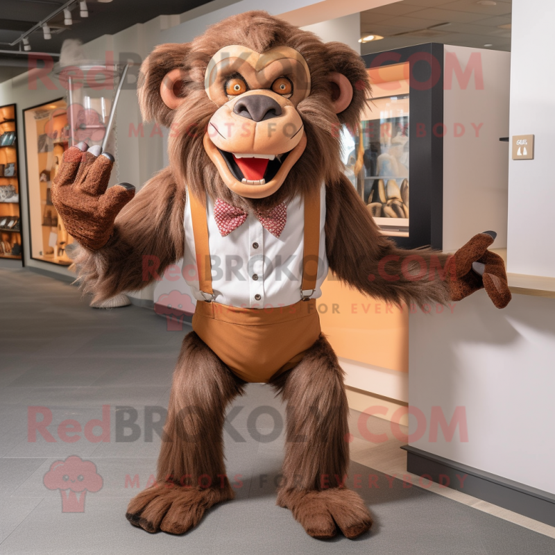 Rust Baboon mascot costume character dressed with a Joggers and Bow ties Rust Baboon mascot costume character dressed with a Joggers and Bow ties