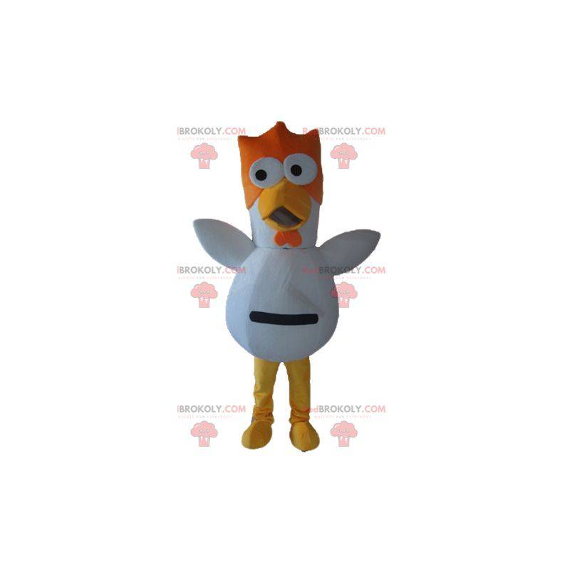 Mascotte d'oiseau blanc orange et jaune de poule de coq -