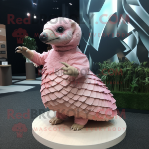 Pink Pangolin mascot costume character dressed with a Pleated Skirt and Cufflinks