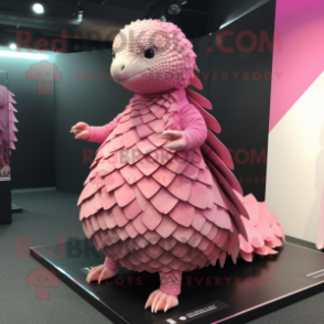 Pink Pangolin mascot costume character dressed with a Pleated Skirt and Cufflinks