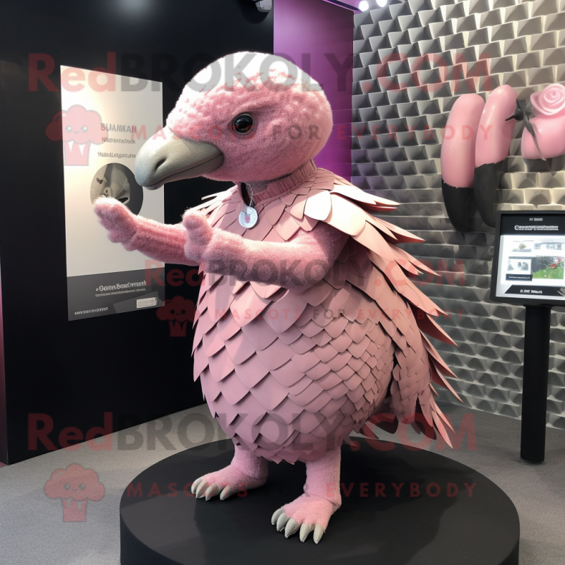 Pink Pangolin mascot costume character dressed with a Pleated Skirt and Cufflinks