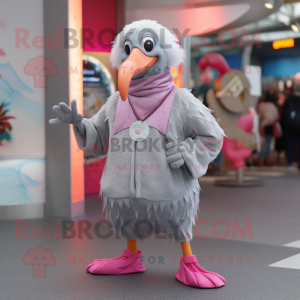 Silver Flamingo mascot costume character dressed with a Coat and Beanies