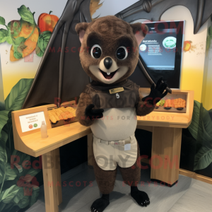 Brown Fruit Bat mascot costume character dressed with a Capri Pants and Watches