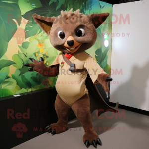 Brown Fruit Bat mascot costume character dressed with a Capri Pants and Watches