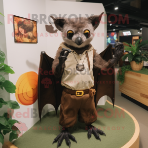 Brown Fruit Bat mascot costume character dressed with a Capri Pants and Watches