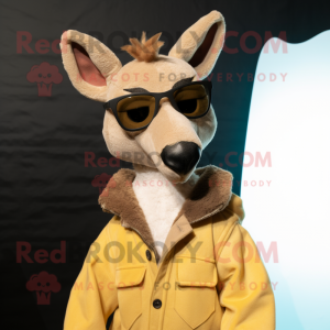 Tan Kangaroo mascot costume character dressed with a Jacket and Eyeglasses