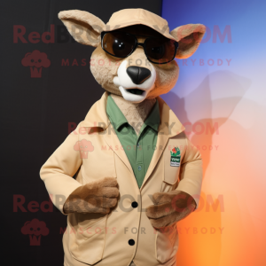Tan Kangaroo mascot costume character dressed with a Jacket and Eyeglasses