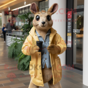 Tan Kangaroo mascot costume character dressed with a Jacket and Eyeglasses