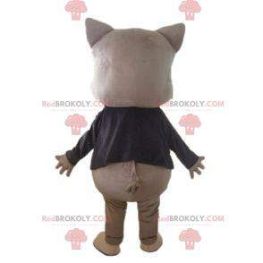 Graues Schweinemaskottchen in schwarzer Jacke und Fliege -