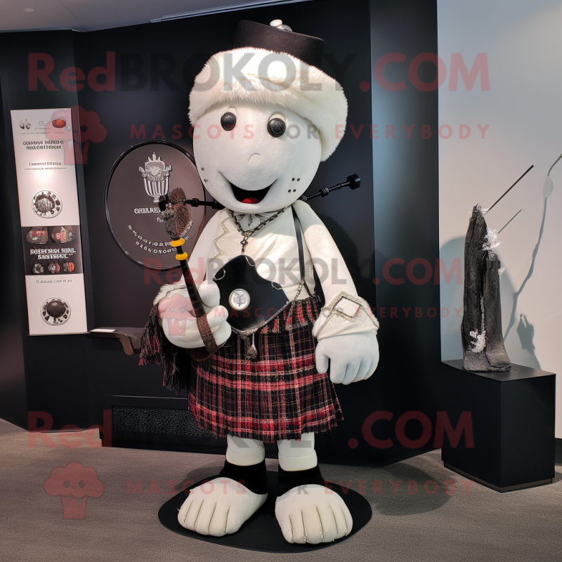White Bagpipe mascot costume character dressed with a Bootcut Jeans and Shawl pins White Bagpipe mascot costume character dressed with a Bootcut Jeans and Shawl pins