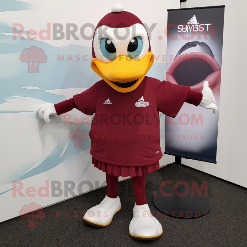 Maroon Swans mascot costume character dressed with a Turtleneck and Shoe clips Maroon Swans mascot costume character dressed with a Turtleneck and Shoe clips