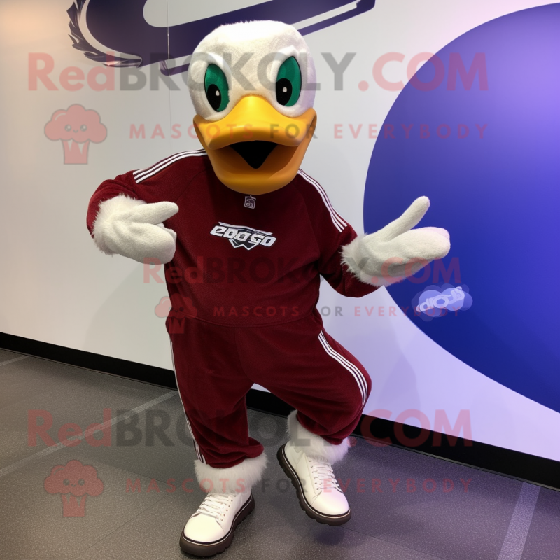 Maroon Swans mascot costume character dressed with a Turtleneck and Shoe clips Maroon Swans mascot costume character dressed with a Turtleneck and Shoe clips
