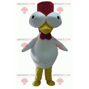 Mascot white and red rooster with protruding eyes -