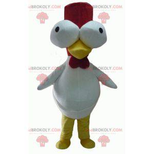 Mascotte gallo bianco e rosso con gli occhi sporgenti -