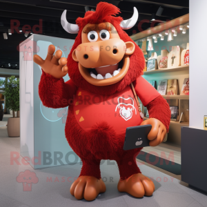 Red Minotaur mascot costume character dressed with a Culottes and Wallets