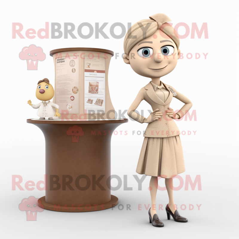 Beige Attorney mascot costume character dressed with a A-Line Dress and Brooches Beige Attorney mascot costume character dressed with a A-Line Dress and Brooches