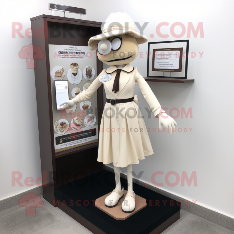 Beige Attorney mascot costume character dressed with a A-Line Dress and Brooches Beige Attorney mascot costume character dressed with a A-Line Dress and Brooches