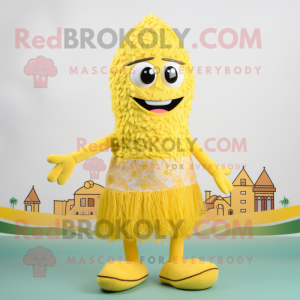 Lemon Yellow Biryani mascot costume character dressed with a Swimwear and Shoe laces