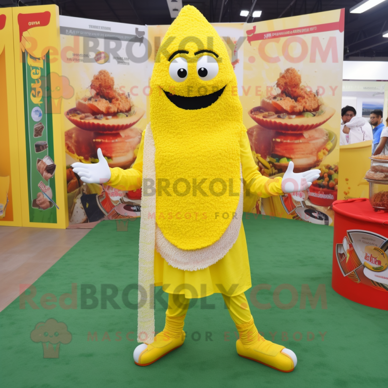 Lemon Yellow Biryani mascot costume character dressed with a Swimwear and Shoe laces