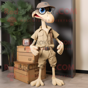 Beige Dimorphodon mascot costume character dressed with a Cargo Pants and Eyeglasses