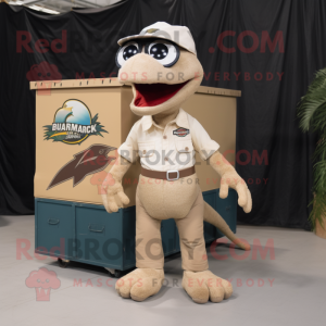 Beige Dimorphodon mascot costume character dressed with a Cargo Pants and Eyeglasses