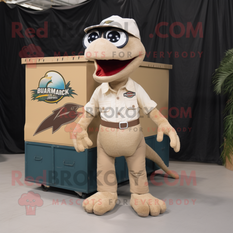 Beige Dimorphodon mascot costume character dressed with a Cargo Pants and Eyeglasses