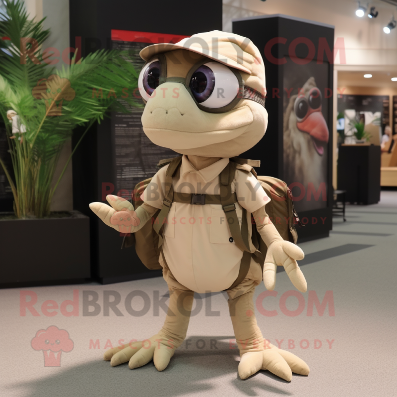 Beige Dimorphodon mascot costume character dressed with a Cargo Pants and Eyeglasses