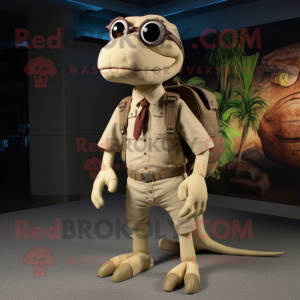 Beige Dimorphodon mascot costume character dressed with a Cargo Pants and Eyeglasses