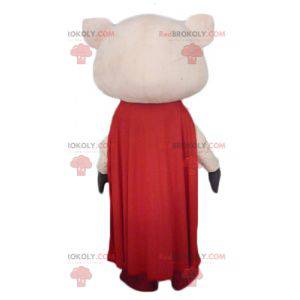 Mascotte de cochon rose avec un pantalon et une cape -