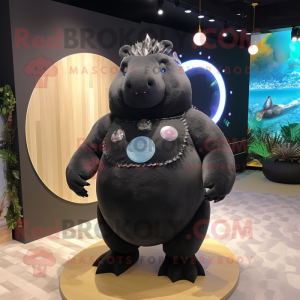Black Glyptodon mascot costume character dressed with a One-Piece Swimsuit and Keychains