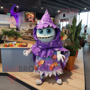 Lavender Nachos mascot costume character dressed with a Playsuit and Scarf clips