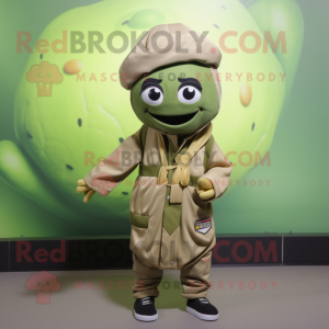 Olive Falafel mascot costume character dressed with a Windbreaker and Belts