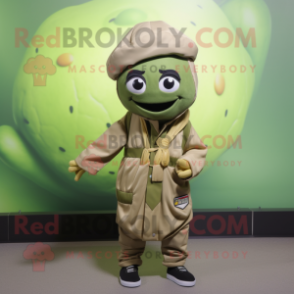 Olive Falafel mascot costume character dressed with a Windbreaker and Belts
