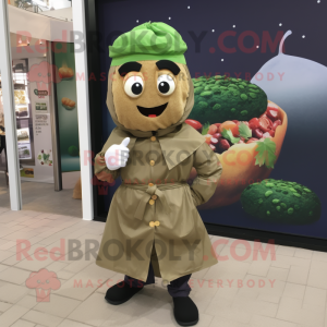 Olive Falafel mascot costume character dressed with a Windbreaker and Belts