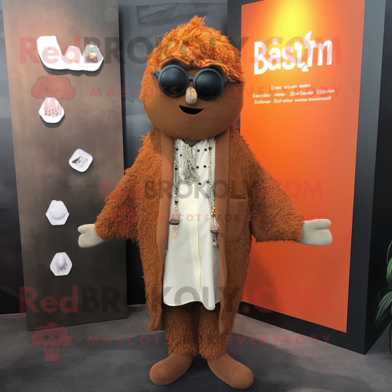 Rust Biryani mascot costume character dressed with a Suit Jacket and Shawl pins Rust Biryani mascot costume character dressed with a Suit Jacket and Shawl pins