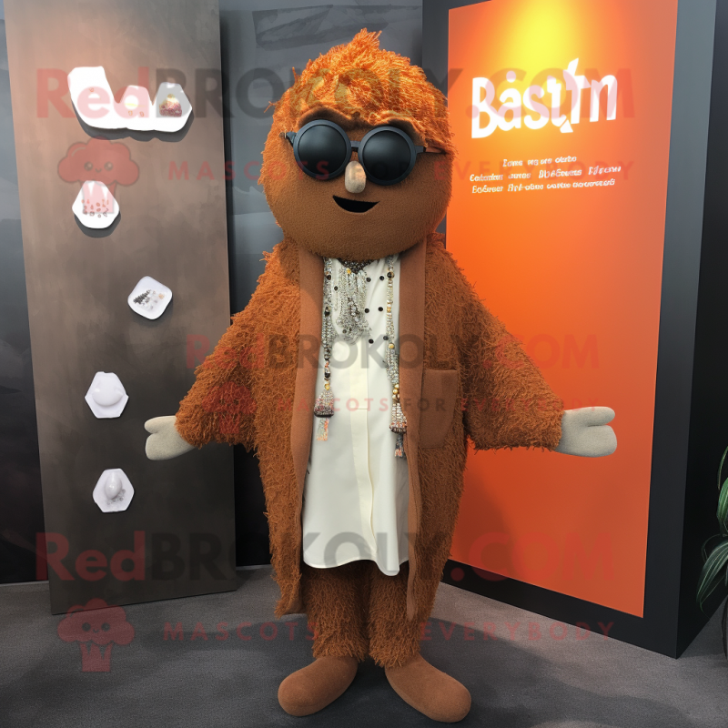 Rust Biryani mascot costume character dressed with a Suit Jacket and Shawl pins