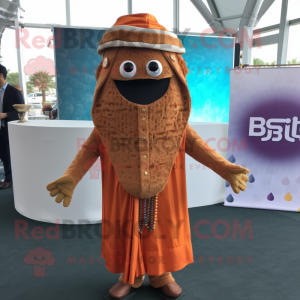 Rust Biryani mascot costume character dressed with a Suit Jacket and Shawl pins