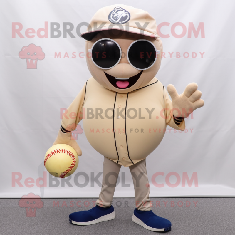 Beige Baseball Ball mascot costume character dressed with a Jeggings and Sunglasses