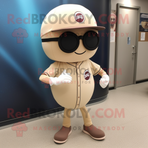 Beige Baseball Ball mascot costume character dressed with a Jeggings and Sunglasses