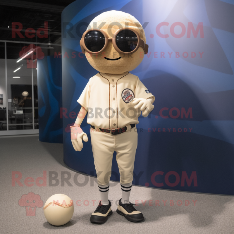 Beige Baseball Ball mascot costume character dressed with a Jeggings and Sunglasses