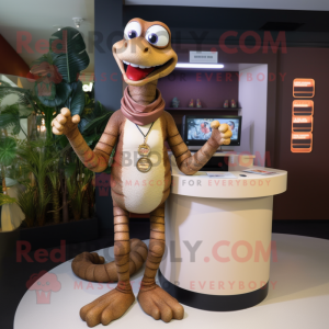Brown Snake mascot costume character dressed with a Bikini and Cufflinks