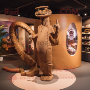 Brown Snake mascot costume character dressed with a Bikini and Cufflinks