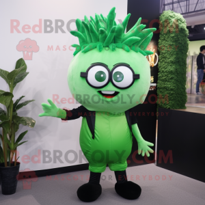 Green Onion mascot costume character dressed with a Bodysuit and Eyeglasses