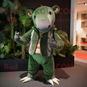 Forest Green Tapir mascot costume character dressed with a Corduroy Pants and Anklets