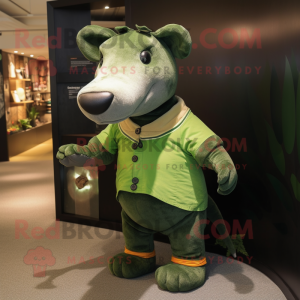 Forest Green Tapir mascot costume character dressed with a Corduroy Pants and Anklets