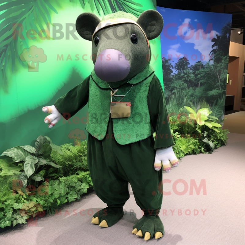 Forest Green Tapir mascot costume character dressed with a Corduroy Pants and Anklets