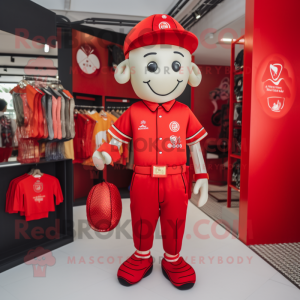 Red Pad Thai mascot costume character dressed with a Polo Shirt and Coin purses