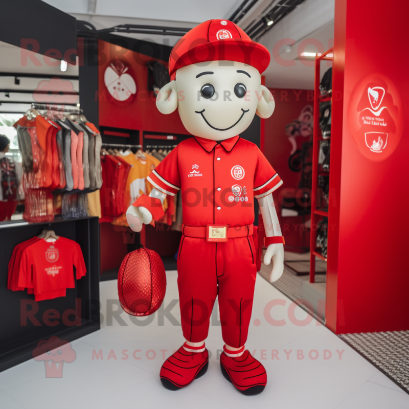 Red Pad Thai mascot costume character dressed with a Polo Shirt and Coin purses Red Pad Thai mascot costume character dressed with a Polo Shirt and Coin purses
