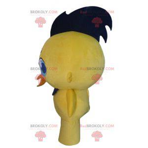 Mascot yellow and black chick of yellow bird canary -