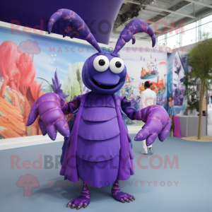 Purple Lobster mascot costume character dressed with a Empire Waist Dress and Brooches